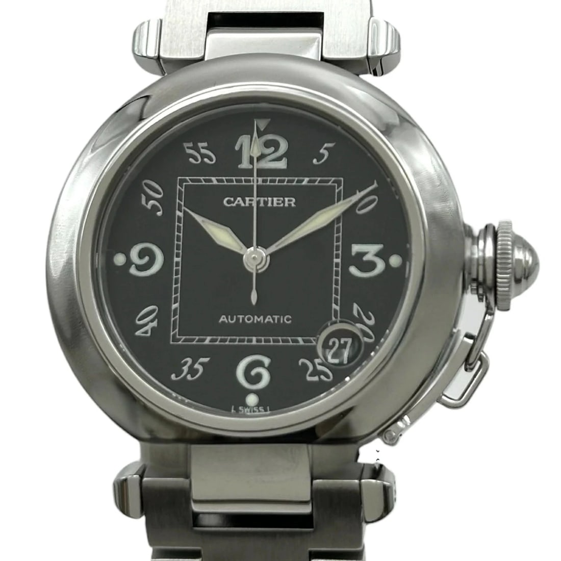 CARTIER PASHA BLACK STAINLESS STEEL AUTOMATIC UNISEX WATCH: Cartier Pasha Black Stainless Steel Automatic Unisex Watch Brand: Cartier Type: Wristwatch Material: ss Color: Dial color Black Size: Case Diameter: 35mm Accessories: None Accessories Notice: When