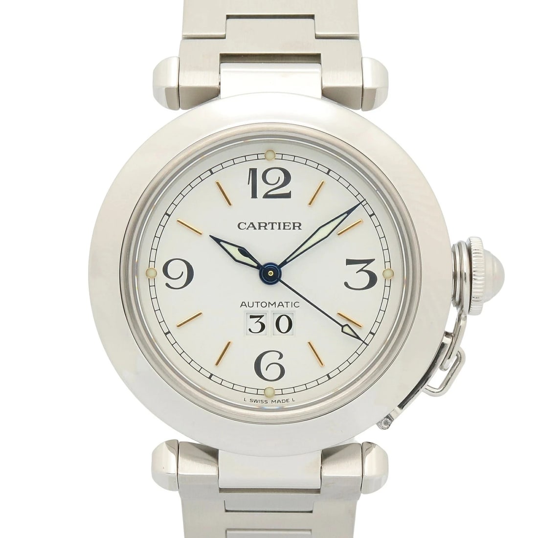 CARTIER PASHA C BIG DATE AUTOMATIC BOYS WATCH WHITE WATCH: Cartier Pasha C Big Date Automatic Boys Watch White Watch Brand: Cartier Type: Wristwatch Material: ss Color: Dial color White Size: Case Diameter: Approximately 35mm.Arm Circumference (Wrist Size):