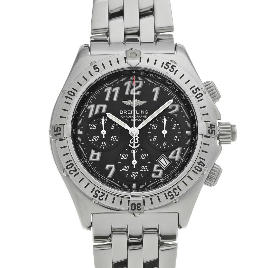 BREITLING CHRONORACER RATTRAPANTE QUARTZ BLACK WATCH: BREITLING Chronoracer Rattrapante Quartz Black Watch Brand: BREITLING Type: Wristwatch Material: ss Color: Dial color Black/silver Size: Case Diameter: Approx. 39mm Lug Width: 20mm Arm Circumference: