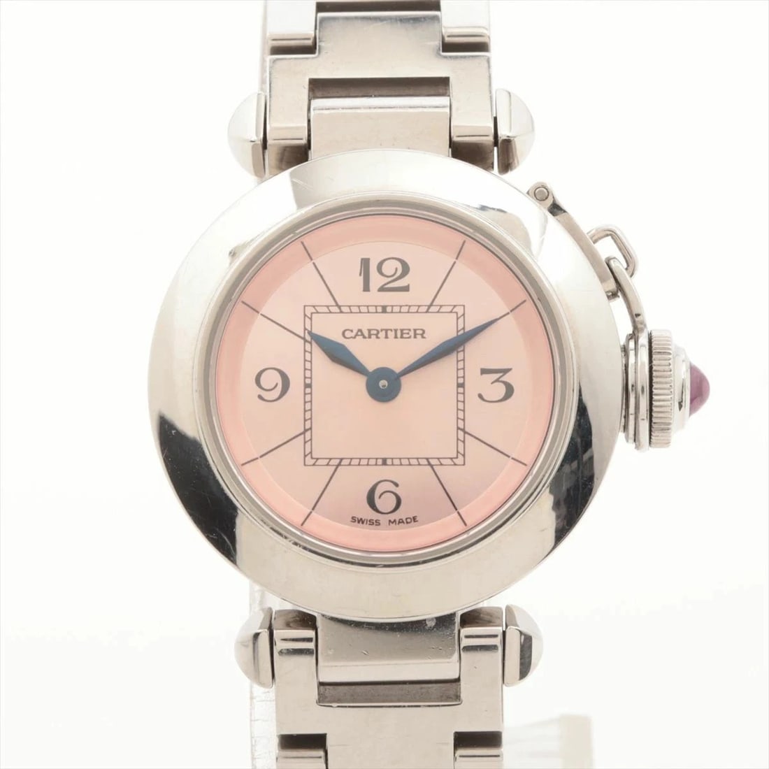 CARTIER MISPASHA QUARTZ PINK DIAL WATCH: Cartier Mispasha Quartz Pink Dial Watch Brand: Cartier Type: Wristwatch Material: ss Color: Dial color pink silver Size: Case Diameter: Approximately 27mm Arm Circumference: Approximately 14cm (Intern