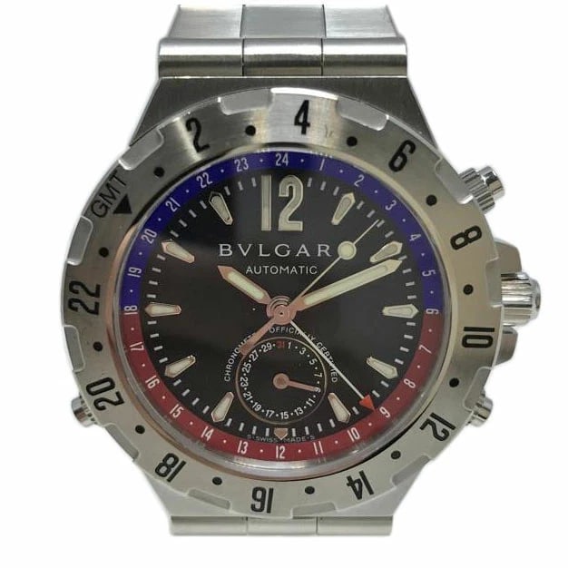 BVLGARI DIAGONO GMT WATCH SILVER WATCH: BVLGARI Diagono GMT Watch Silver Watch Brand: BVLGARI Type: Wristwatch Material: ss Color: Dial color silver grey Size: Case Diameter: 40mm. Accessories: None Accessories Notice: When purchasing