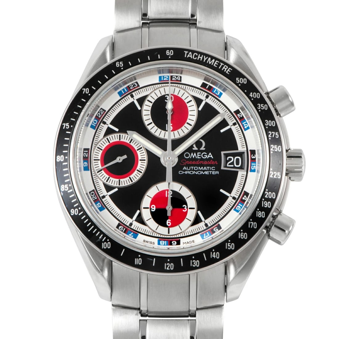 OMEGA SPEEDMASTER DATE AUTOMATIC WATCH: OMEGA Speedmaster Date Automatic Watch Brand: OMEGA Type: Wristwatch Material: ss Color: Dial color navy blue Size: The case diameter is approximately 39.0mm. Accessories: None Accessories Notice: