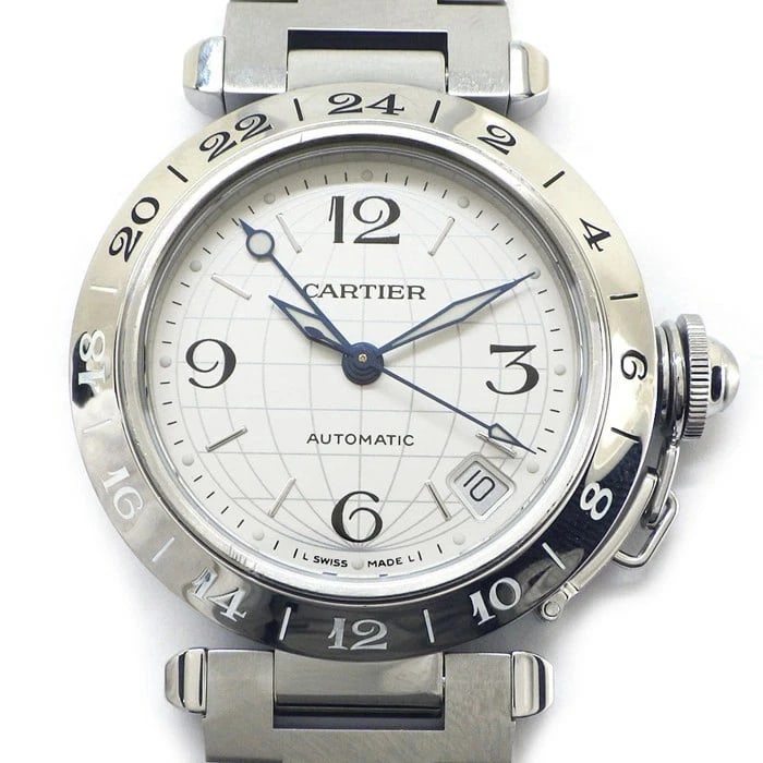 CARTIER PASHA C MERIDIAN SILVER DIAL DATE GMT AUTOMATIC WATCH: Cartier Pasha C Meridian Silver Dial Date GMT Automatic Watch Brand: Cartier Type: Wristwatch Material: ss Color: Dial color silver Size: Case Case diameter approx. 35.5mm (excluding crown)