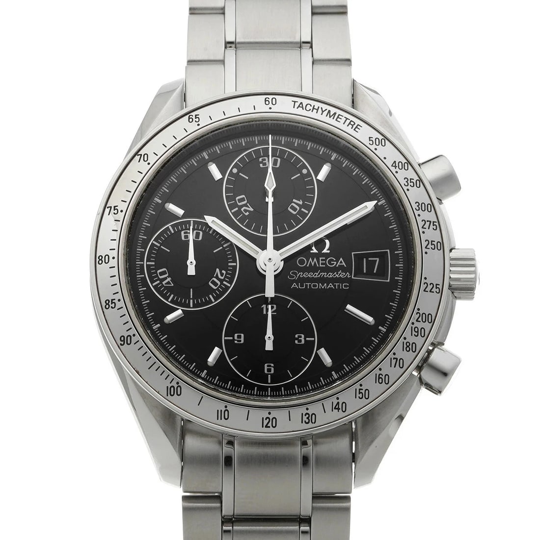 OMEGA SPEEDMASTER DATE BLACK AUTOMATIC WATCH: Omega Speedmaster Date Black Automatic Watch Brand: OMEGA Type: Wristwatch Material: ss Color: Dial color black Size: Case approximately 28mm Arm circumference approx. 18.5cm Accessories: None