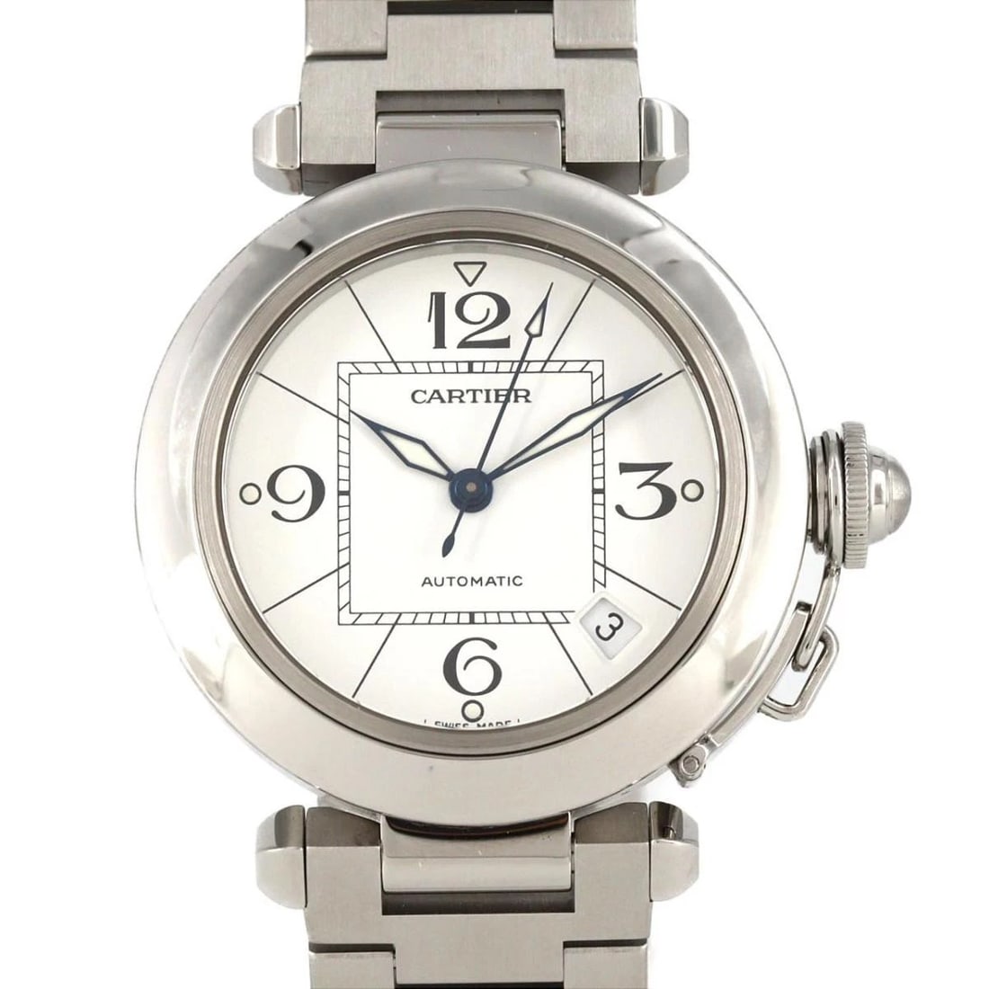 CARTIER PASHA AUTOMATIC WATCH: Cartier Pasha Automatic Watch Brand: Cartier Type: Wristwatch Material: ss Color: Dial color white Size: Case diameter: 35mm Maximum arm circumference: 19cm Accessories: None Accessories N