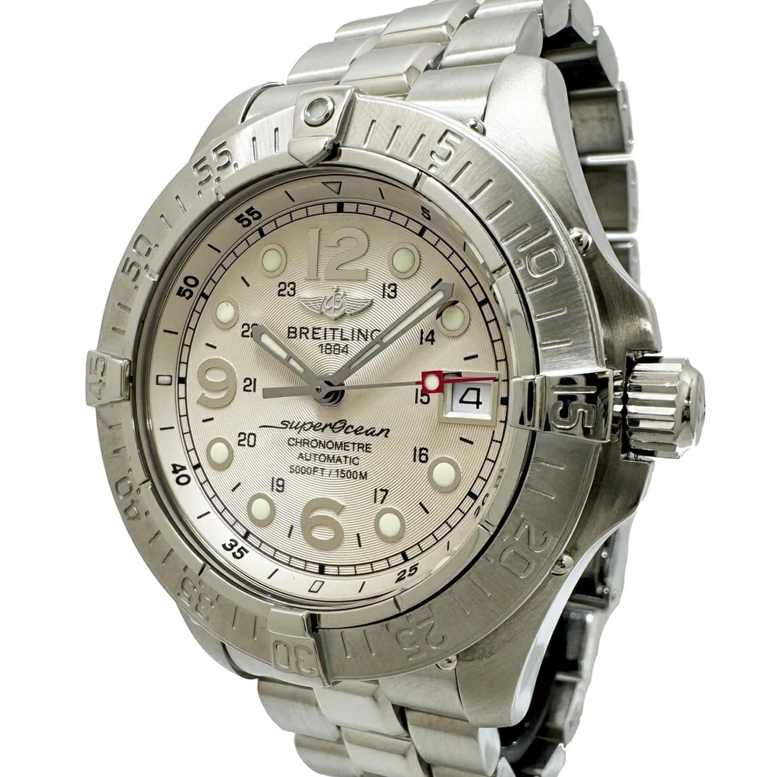BREITLING SUPEROCEAN AUTOMATIC DATE WHITE DIAL WATCH: Breitling Superocean Automatic Date White Dial Watch Brand: BREITLING Type: Wristwatch Material: ss Color: Dial color silver Size: case width (Excluding crown) Approximately 41mm Arm circumference