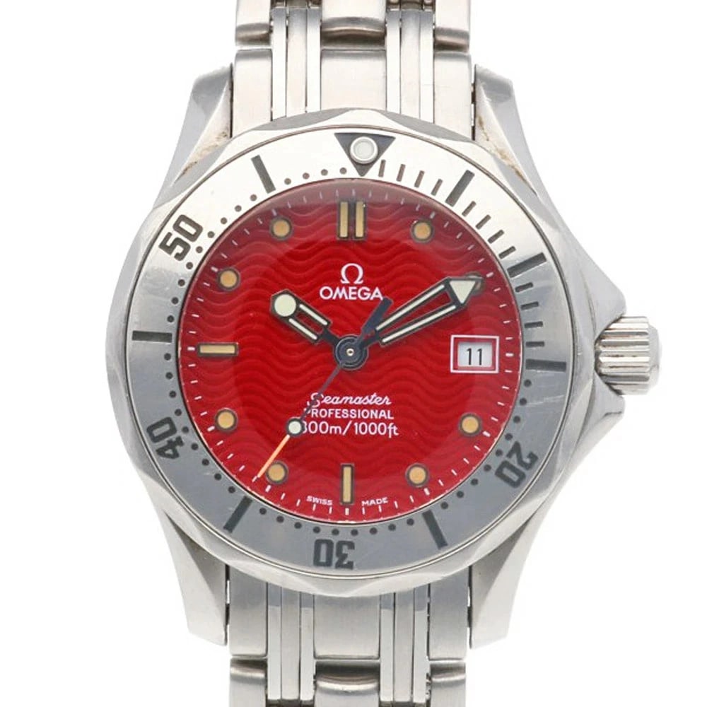OMEGA SEAMASTER QUARTZ WATCH STAINLESS STEEL WATCH: Omega Seamaster Quartz Watch Stainless Steel Watch Brand: OMEGA Type: Wristwatch Material: ss Color: Dial color red Size: of watch face 28.0mm Accessories: None Accessories Notice: When purchasing