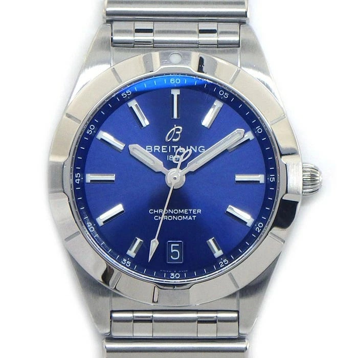BREITLING CHRONOMAT QUARTZ BLUE DIAL UNISEX WATCH: Breitling Chronomat Quartz Blue Dial Unisex Watch Brand: BREITLING Type: Wristwatch Material: ss Color: Dial color blue Size: Case Case diameter approximately 32.0mm (excluding crown) Band-strap arm