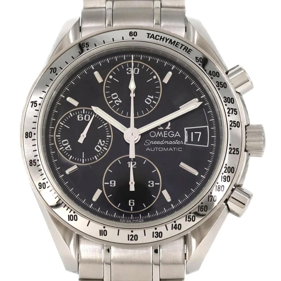 OMEGA SPEEDMASTER DATE AUTOMATIC WATCH BLACK WATCH: Omega Speedmaster Date Automatic Watch Black Watch Brand: OMEGA Type: Wristwatch Material: ss Color: Dial color black Size: Case diameter: 39mm Maximum arm circumference: 18.0cm Accessories: None