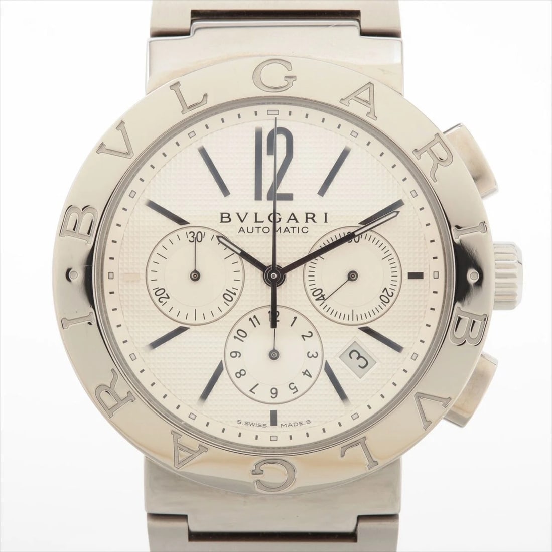 BVLGARI CHRONOGRAPH SILVER DIAL WATCH: BVLGARI Chronograph Silver Dial Watch Brand: BVLGARI Type: Wristwatch Material: ss Color: Dial color silver Size: Case length: approx. 41 Case side: approx. 41 Arm circumference: approx. 19 Access
