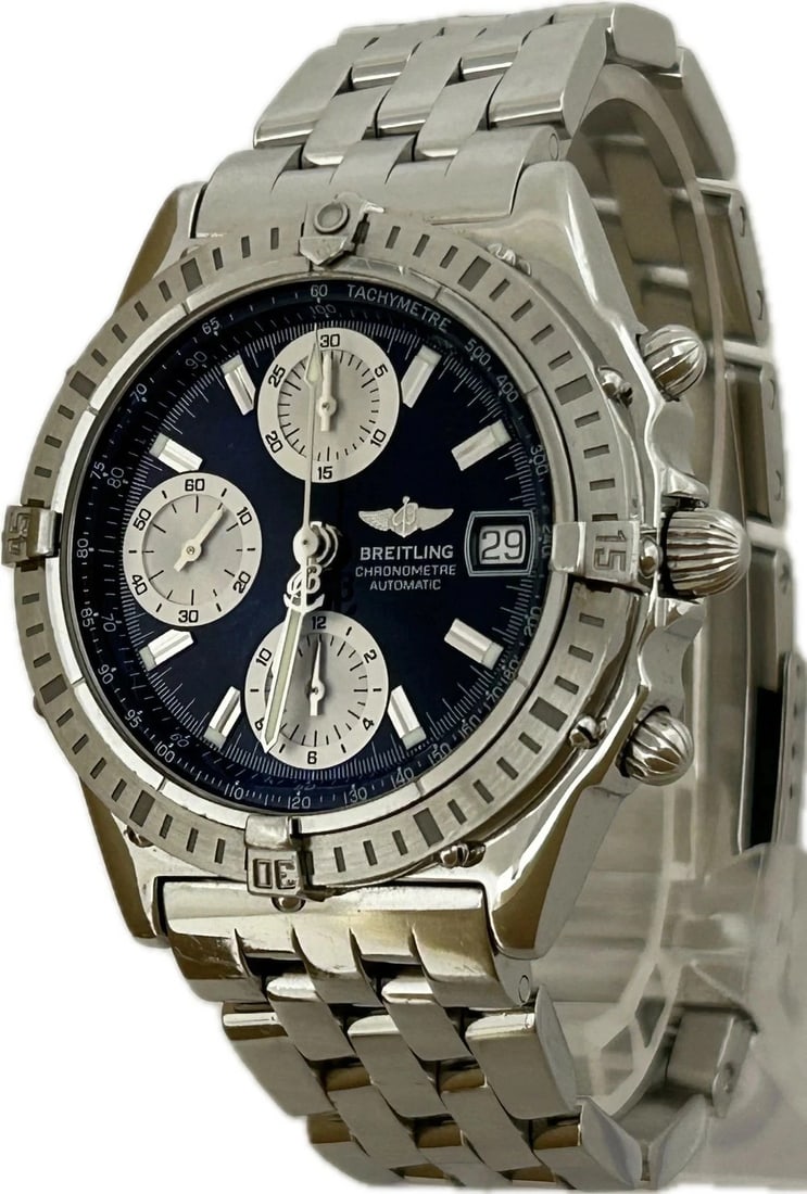 BREITLING CHRONOMAT AUTOMATIC WATCH: Breitling Chronomat Automatic Watch Brand: BREITLING Type: Wristwatch Material: ss Color: Dial color black Size: Case (w) 39mm -Arm circumference approx. 17.5cm Accessories: None Accessories Notice: