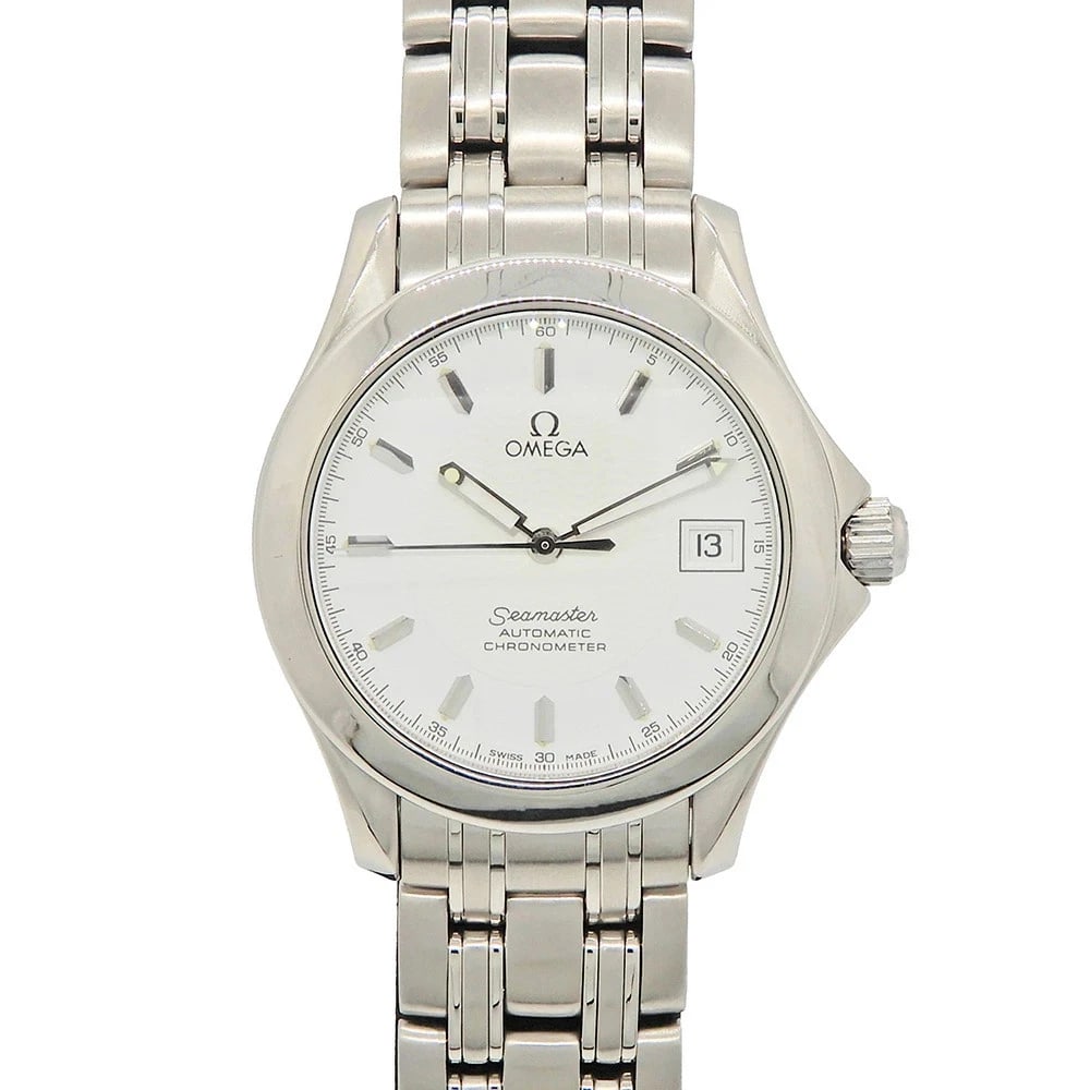 OMEGA SEAMASTER DATE AUTOMATIC WHITE DIAL WATCH: OMEGA Seamaster Date Automatic White Dial Watch Brand: OMEGA Type: Wristwatch Material: ss Color: Dial color white Size: Case Diameter: Approx. 36mm (excluding crown) Maximum Wrist Circumference: