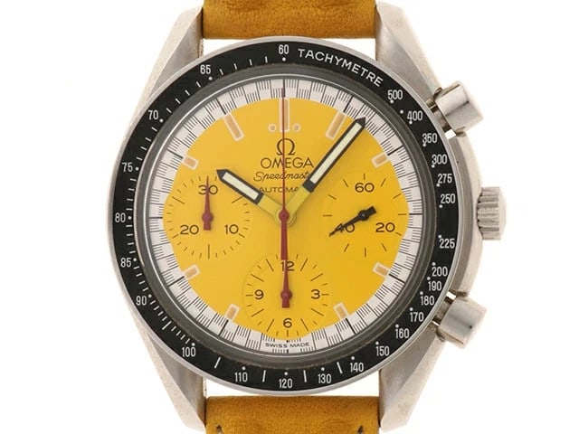 OMEGA SPEEDMASTER RACING AUTOMATIC YELLOW WATCH: OMEGA Speedmaster Racing Automatic Yellow Watch Brand: OMEGA Type: Wristwatch Material: ss leather Color: Dial color yellow Size: approx. 39mm Arm circumference: approx. 16-19cm Accessories: None