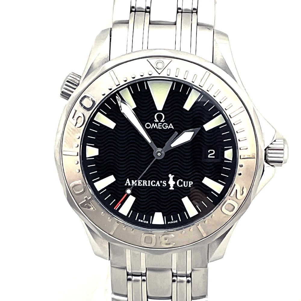 OMEGA SEAMASTER AMERICA'S CUP BLACK DIAL WATCH: OMEGA Seamaster America's Cup Black Dial Watch Brand: OMEGA Type: Wristwatch Material: ss WG Color: Dial color black Size: approx. W40mm Arm circumference: maximum approximately 20cm Accessories:
