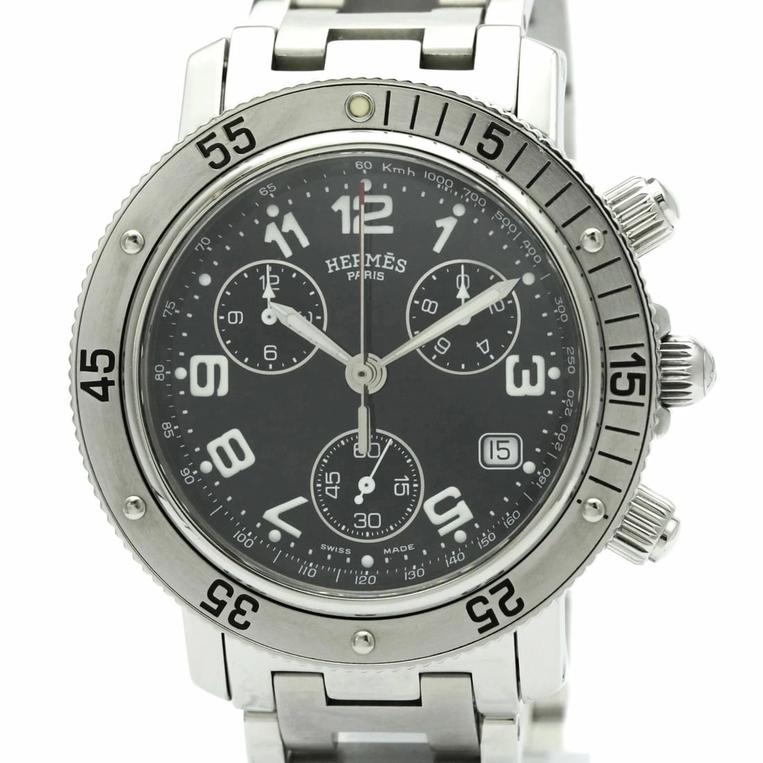 HERMES CLIPPER DIVER CHRONOGRAPH QUARTZ WATCH BLACK WATCH: Hermes Clipper Diver Chronograph Quartz Watch Black Watch Brand: HERMES Type: Wristwatch Material: ss Color: Dial color black Size: [Case width]: 40mm / 1.57'' Accessories: None Accessories Notice:
