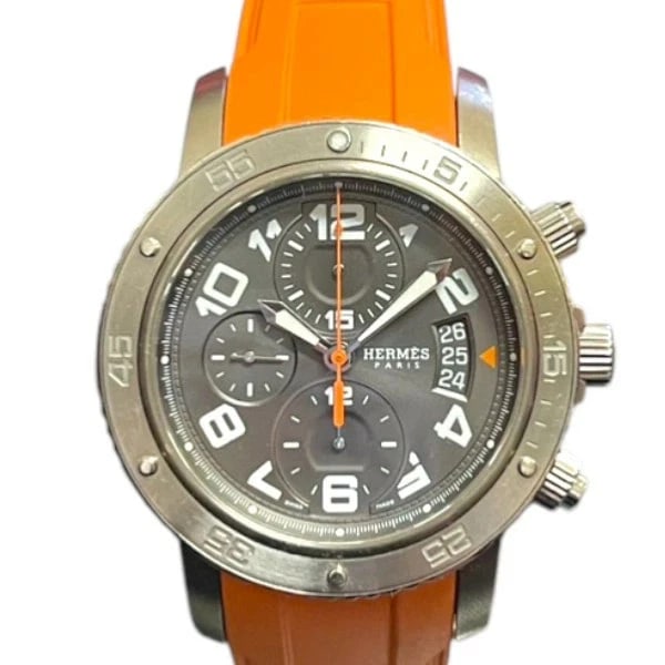 HERMES CLIPPER DIVER CHRONOGRAPH AUTOMATIC WATCH: HERMES Clipper Diver Chronograph Automatic Watch Brand: HERMES Type: Wristwatch Material: ss rubber Color: Dial color black Size: Case: Approximately 44mm (excluding crown) Arm circumference: approx.