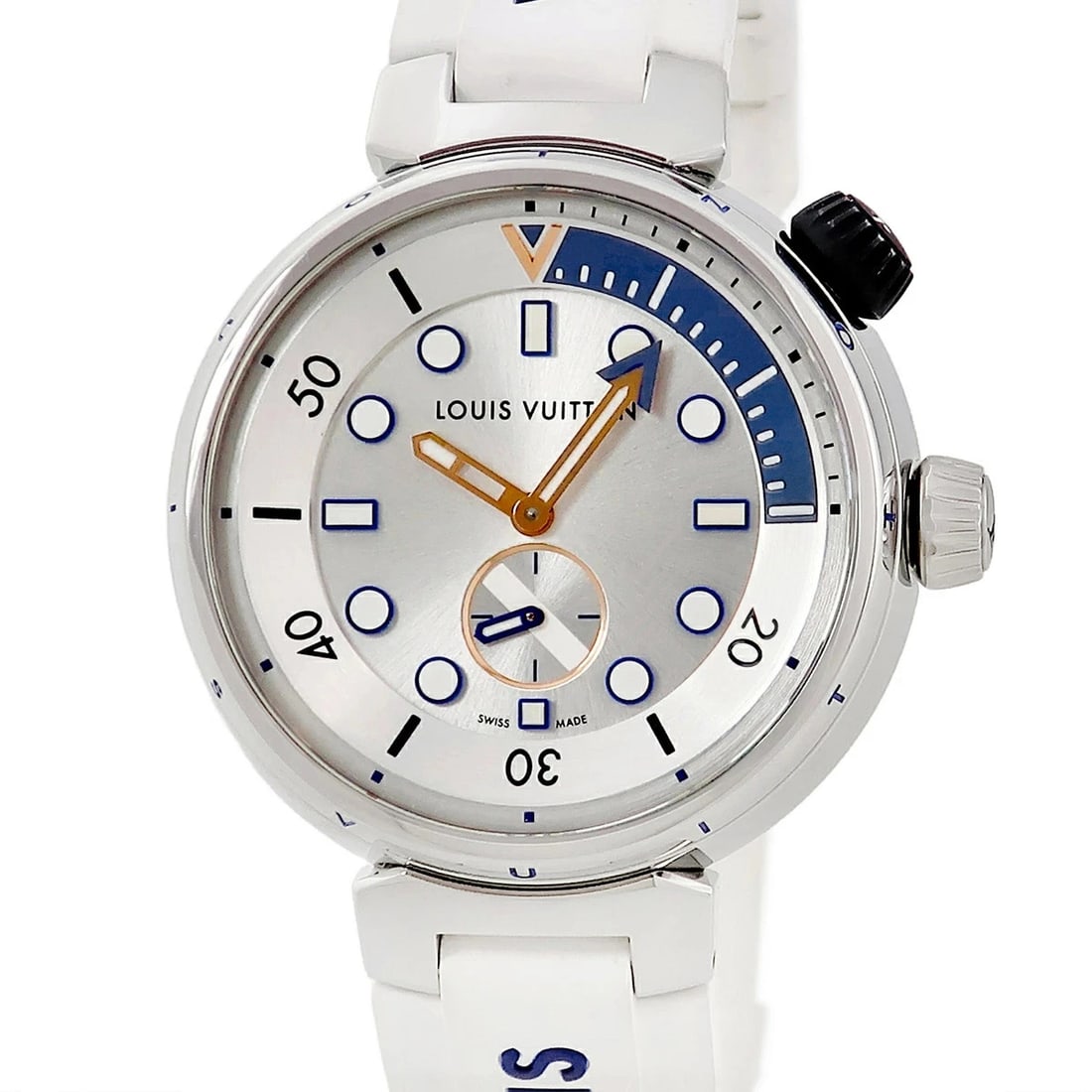 LOUIS VUITTON TAMBOUR STREET DIVER PACIFIC WHITE WATCH QUARTZ WATCH: LOUIS VUITTON Tambour Street Diver Pacific White Watch Quartz Watch Brand: LOUIS VUITTON Type: Wristwatch Material: ss rubber Color: Dial color white Size: Case: Approximately 44mm (excluding crown)