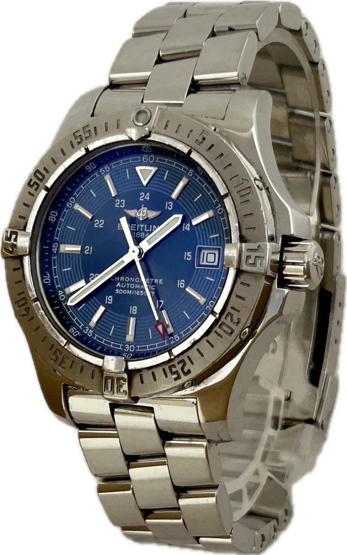 BREITLING COLT AUTOMATIC WATCH BLUE WATCH: Breitling Colt Automatic Watch Blue Watch Brand: BREITLING Type: Wristwatch Material: ss Color: Dial color blue Size: Case size (w) 41mm -Arm circumference size approximately 18.5cm Accessories: N