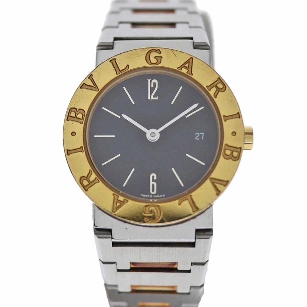 BVLGARI BLACK QUARTZ WATCH: BVLGARI Black Quartz Watch Brand: BVLGARI Type: Wristwatch Material: Case: Stainless steel (SS) 18K yellow gold Bracelet: Stainless steel (SS) 18K yellow gold Color: Dial color black Size: Case: