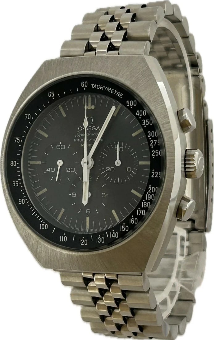 OMEGA SPEEDMASTER PROFESSIONAL MARK II WATCH MANUAL WATCH: Omega Speedmaster Professional Mark II Watch Manual Watch Brand: OMEGA Type: Wristwatch Material: ss Color: Dial color black Size: Case (w) 42mm -Arm circumference approx. 18.5cm Accessories: None