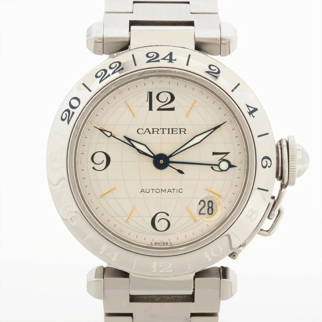 CARTIER PASHA AUTOMATIC SILVER DIAL WATCH: Cartier Pasha Automatic Silver Dial Watch Brand: Cartier Type: Wristwatch Material: ss Color: Dial color silver Size: Case length: approx. 35 Case side: approx. 35 Arm circumference: approx. 16