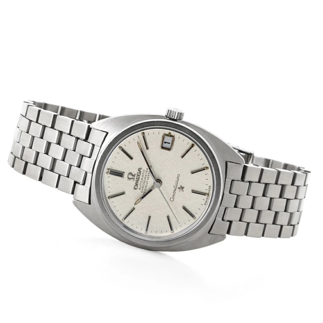 OMEGA CONSTELLATION DATE WATCH VINTAGE WATCH: Omega Constellation Date Watch Vintage Watch Brand: OMEGA Type: Wristwatch Material: Stainless Steel Color: Dial color Silver Size: Case diameter approx.: 34.8mm Accessories: None Accessories Notice:
