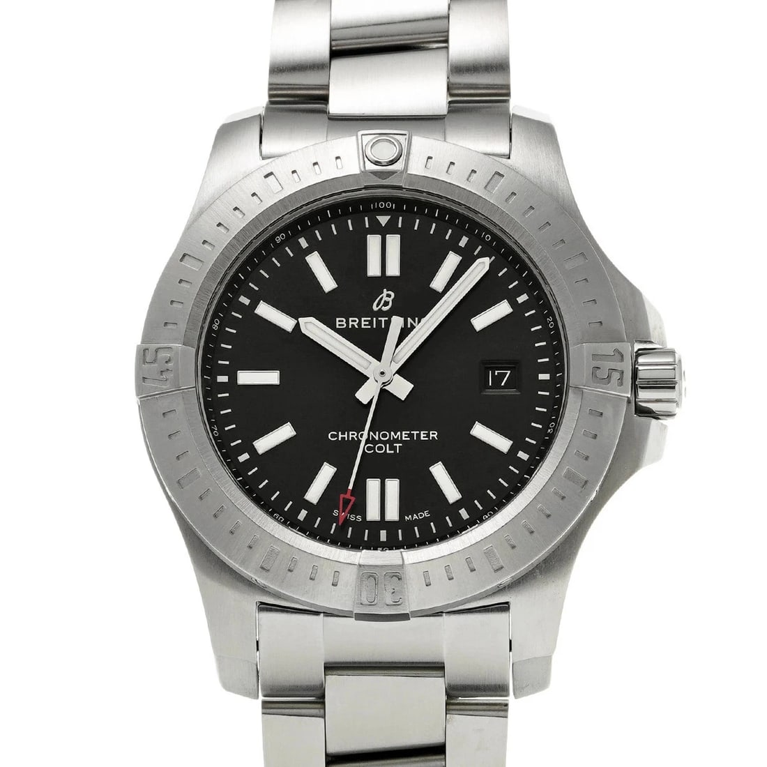 BREITLING COLT AUTOMATIC BLACK WATCH: Breitling Colt Automatic Black Watch Brand: BREITLING Type: Wristwatch Material: Stainless Steel Color: Dial color Black Size: Case length/approx. 44mm width/approx. 44mm Lug width 22mm Arm