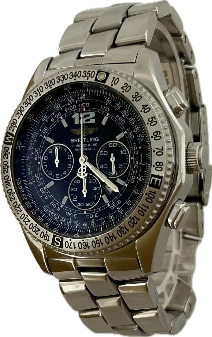 BREITLING B-2 CHRONOGRAPH AUTOMATIC WATCH BLACK WATCH: Breitling B-2 Chronograph Automatic Watch Black Watch Brand: BREITLING Type: Wristwatch Material: Stainless Steel Color: Dial color White Size: Case (w) 44mm -Arm circumference approx. 18cm