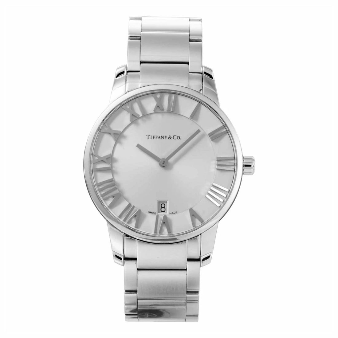 TIFFANY WHITE AUTOMATIC ATLAS WATCH: TIFFANY White Automatic Atlas Watch Brand: TIFFANY&CO. Type: Wristwatch Material: Stainless Steel Color: Dial color Size: Case diameter approx.: 37.5mm / Max arm circ.: 16cm Accessories: None