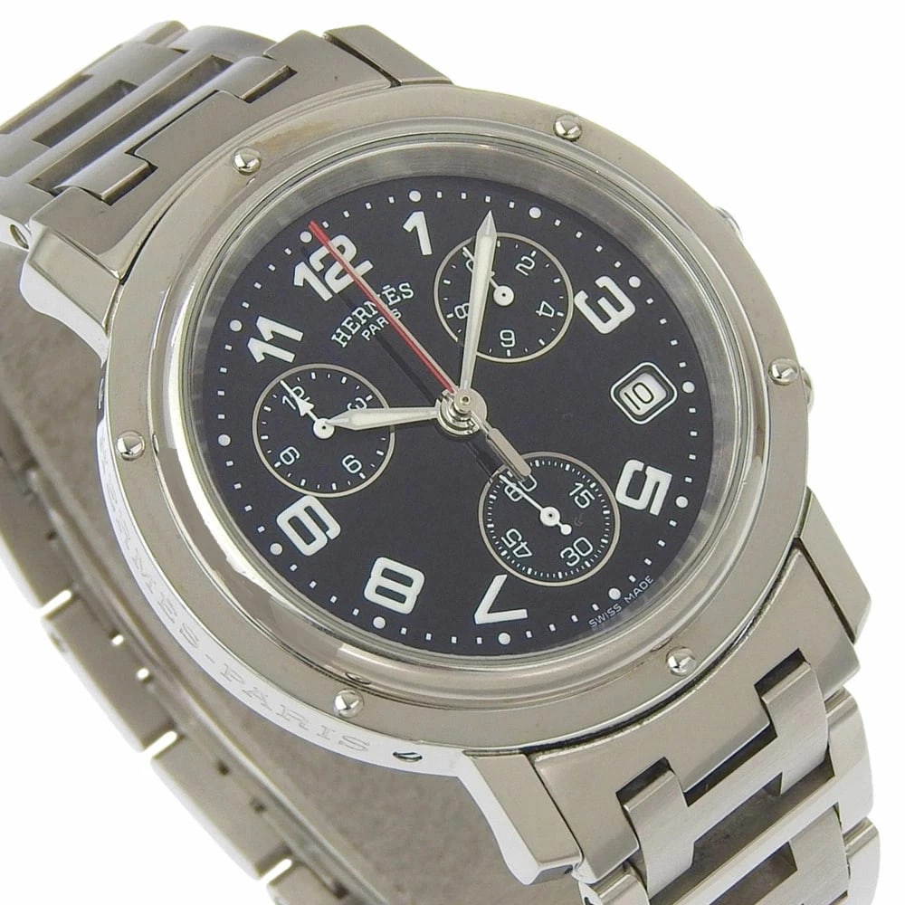 HERMES CLIPPER QUARTZ CHRONOGRAPH BLACK DIAL WATCH - 3