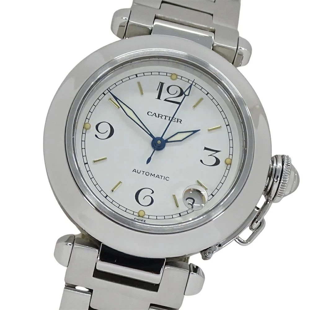 CARTIER PASHA DATE AUTOMATIC BOYS WATCH SILVER WHITE WATCH: Cartier Pasha Date Automatic Boys Watch Silver White Watch Brand: Cartier Type: Wristwatch Material: Stainless Steel Color: Dial color silver Size: Arm circumference: approx. 19.5cm Case width: