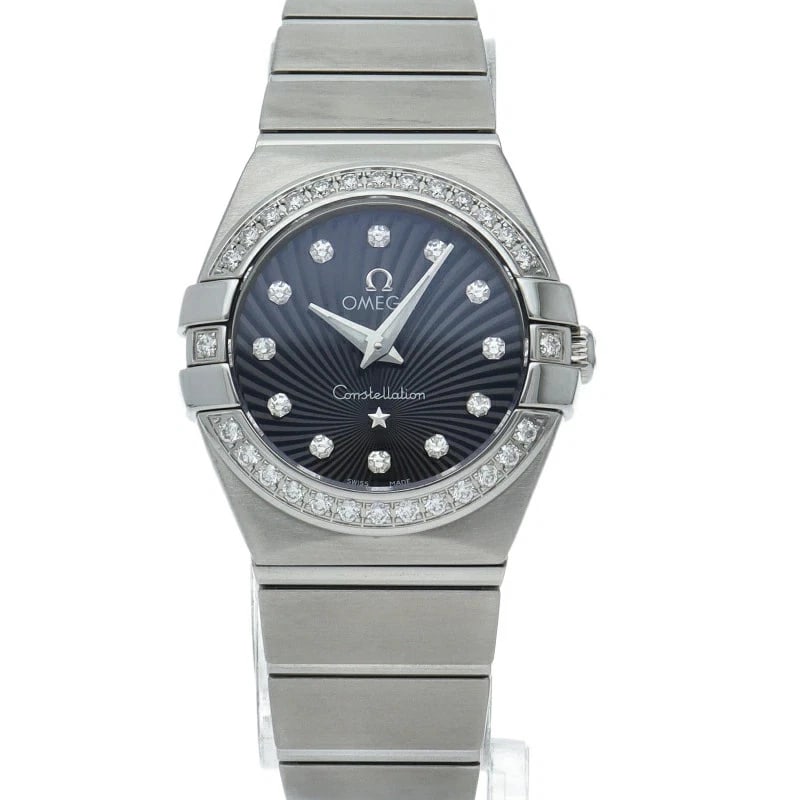 OMEGA CONSTELLATION QUARTZ DIAMOND BEZEL WATCH BLACK WATCH: Omega Constellation Quartz Diamond Bezel Watch Black Watch Brand: OMEGA Type: Wristwatch Material: Stainless Steel Color: Dial color Black Size: Case diameter (H) approx. 24mm Case diameter (W) approx