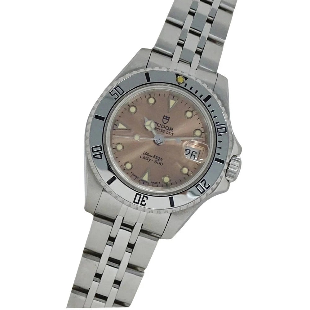 TUDOR PRINCESS DATE LADY SUB AUTOMATIC SILVER PINK WATCH: TUDOR Princess Date Lady Sub Automatic Silver Pink Watch Brand: TUDOR Type: Wristwatch Material: Stainless Steel Color: Dial color Pink Size: Arm circumference: approx. 16cm Case width: approx.
