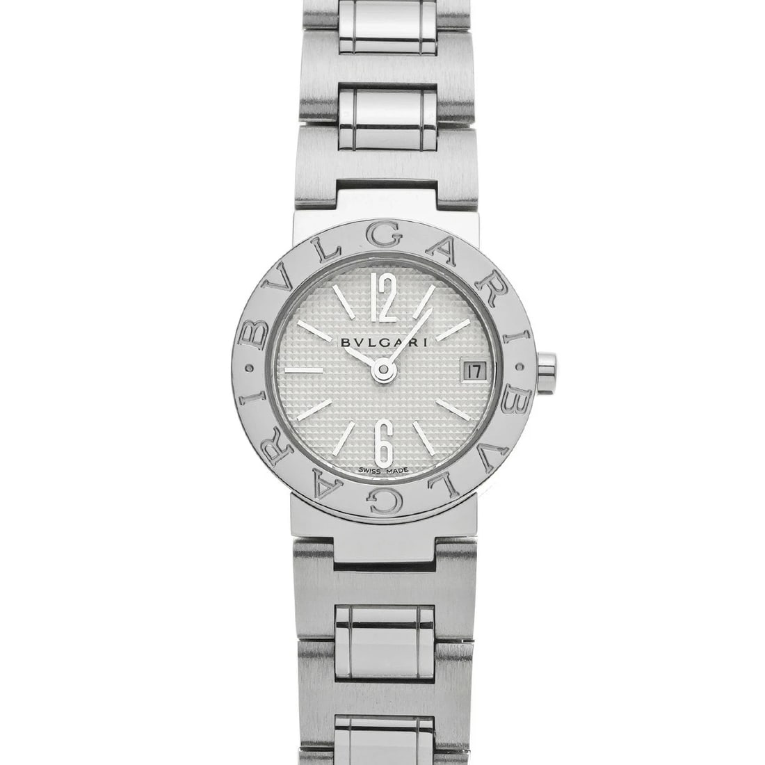 BVLGARI WHITE WATCH STAINLESS STEEL WATCH: BVLGARI White Watch Stainless Steel Watch Brand: BVLGARI Type: Wristwatch Material: Stainless Steel Color: Dial color white Size: Case length/approx. 23mm width/approx. 23mm Arm circumference: