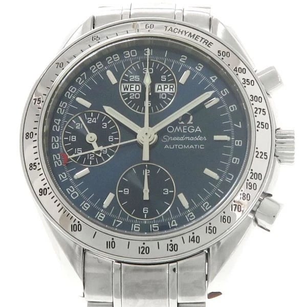 OMEGA SPEEDMASTER TRIPLE CALENDAR WATCH AUTOMATIC WATCH: Omega Speedmaster Triple Calendar Watch Automatic Watch Brand: OMEGA Type: Wristwatch Material: Stainless Steel Color: Dial color blue Size: Case diameter approx.: 37mm Accessories: None Accessories
