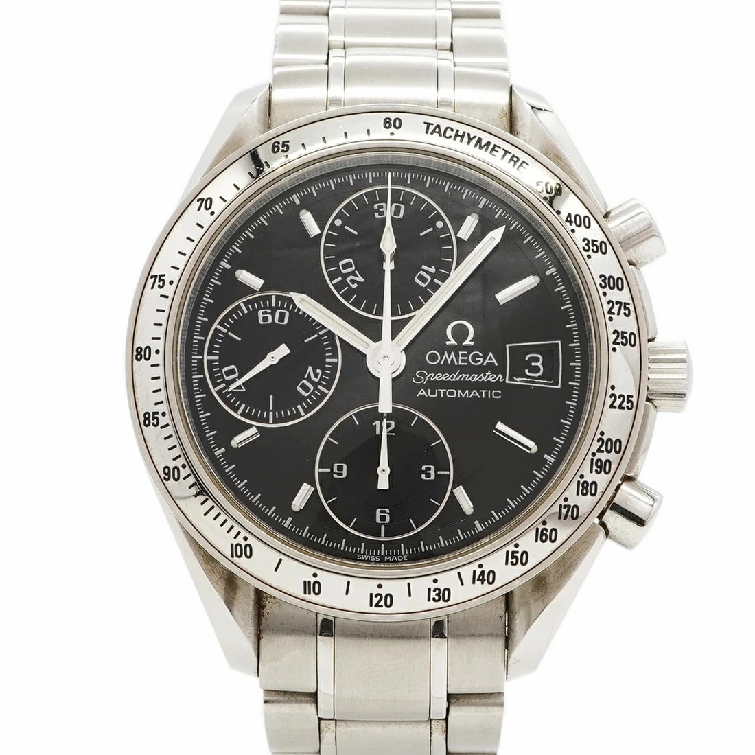 OMEGA SPEEDMASTER BLACK DIAL WATCH AUTOMATIC WATCH: Omega Speedmaster Black Dial Watch Automatic Watch Brand: OMEGA Type: Wristwatch Material: Stainless Steel Color: Dial color black Size: Case: 39mm / Arm: 17.5cm Accessories: None Accessories Notice: