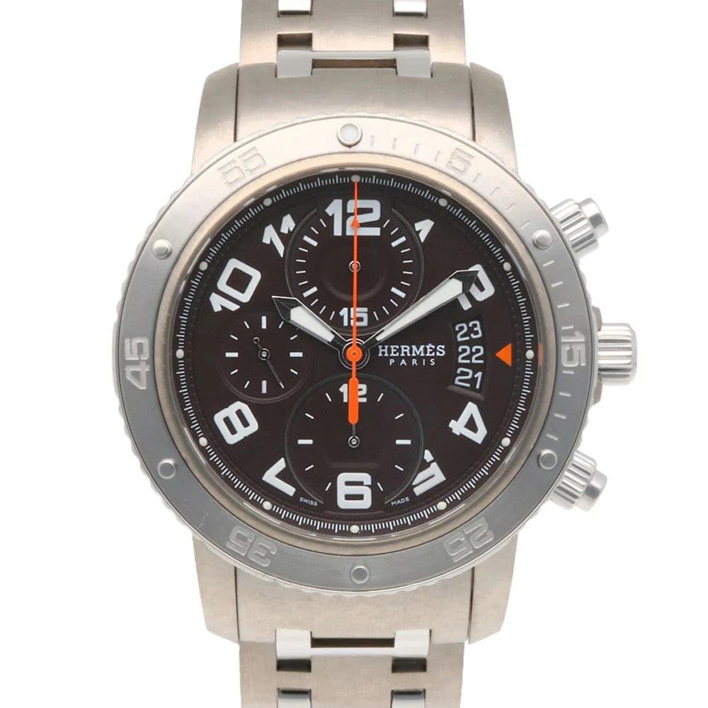 HERMES CLIPPER DIVERS QUARTZ WATCH CHRONOGRAPH WATCH: Hermes Clipper Divers Quartz Watch Chronograph Watch Brand: HERMES Type: Wristwatch Material: ss titanium Color: Dial color gray Size: Case Diameter: 43.5mm Accessories: None Accessories Notice: When
