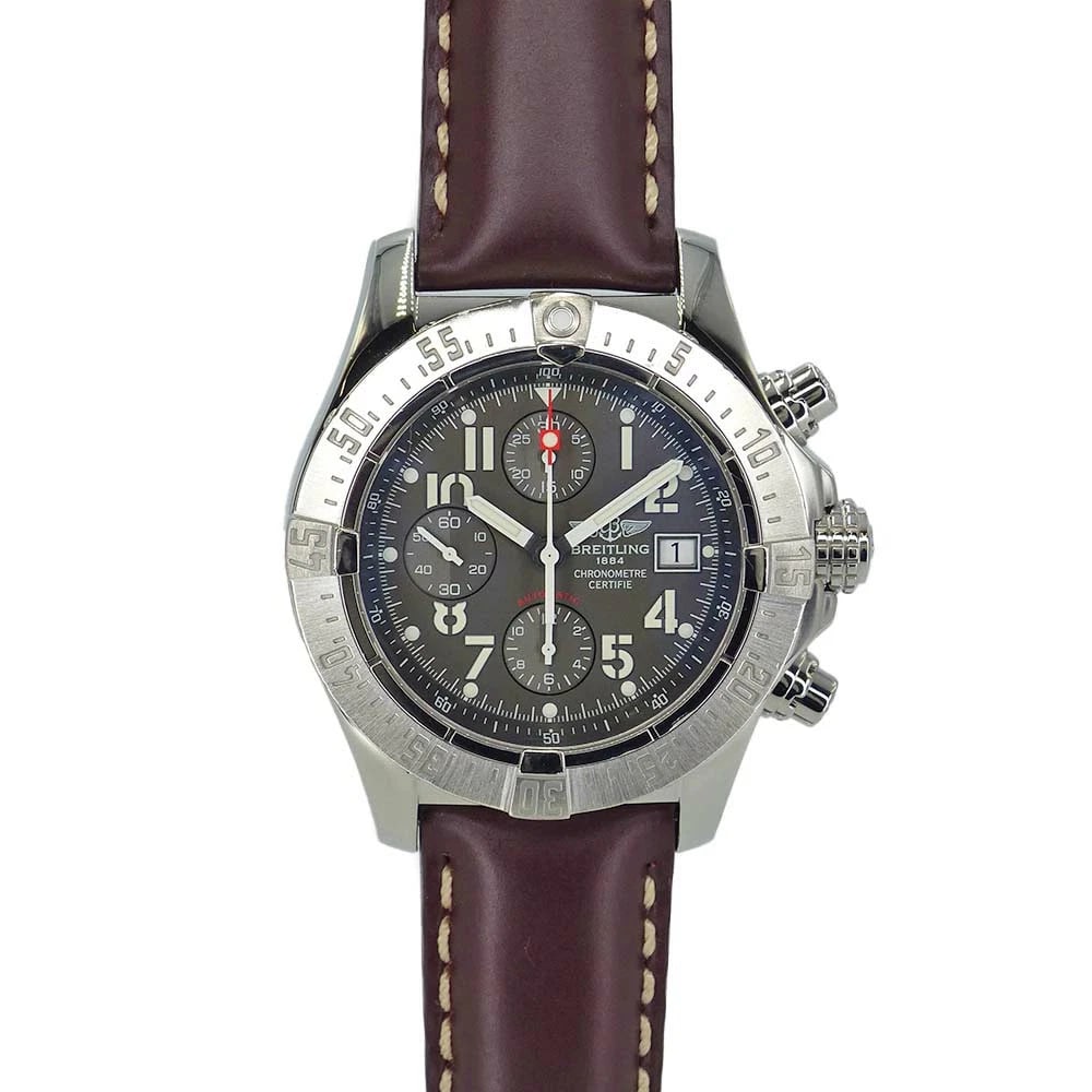 BREITLING AVENGER SKYLAND BLACK WATCH AUTOMATIC WATCH: Breitling Avenger Skyland Black Watch Automatic Watch Brand: BREITLING Type: Wristwatch Material: Stainless Steel/ leather Color: Dial color black Size: Case diameter approx.: 45mm Accessories: None