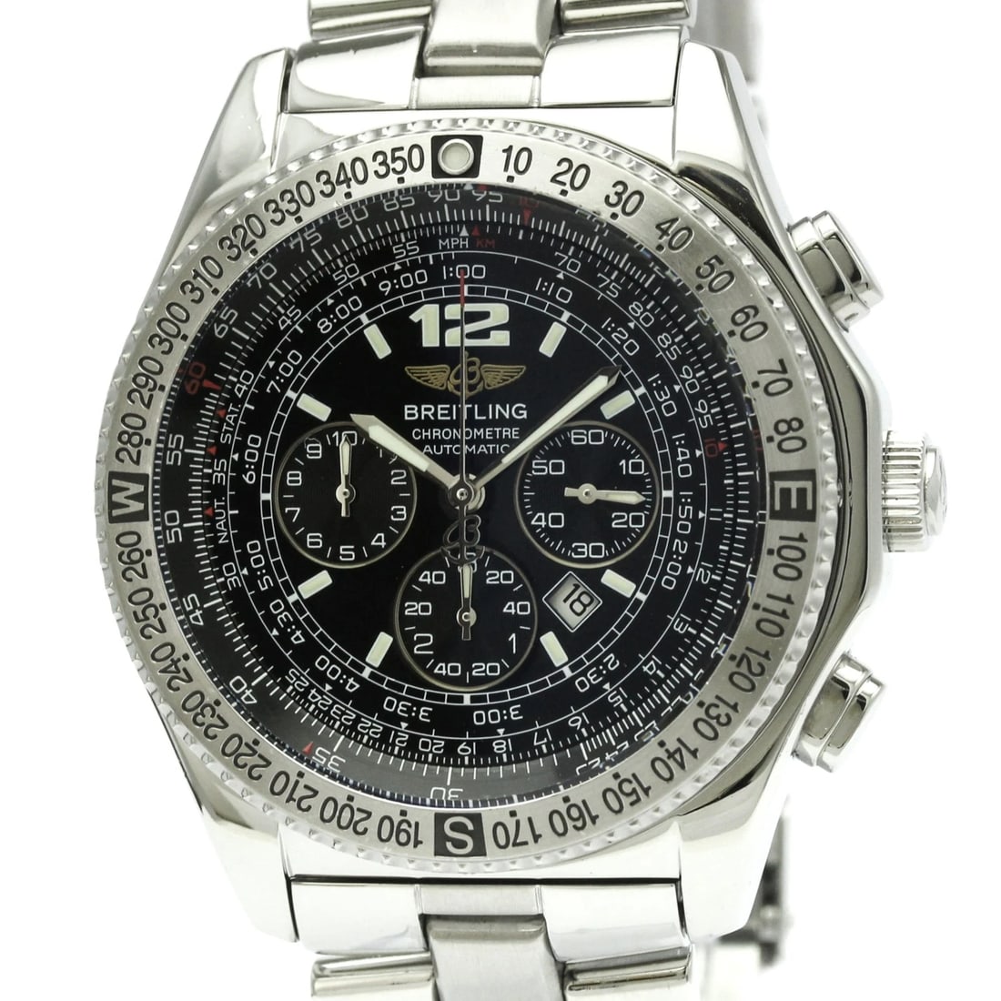 BREITLING B-2 CHRONOGRAPH AUTOMATIC WATCH: Breitling B-2 Chronograph Automatic Watch Brand: BREITLING Type: Wristwatch Material: Stainless Steel Color: Dial color Black Size: [Case width]: 44mm / 1.73'' Accessories: None Accessorie