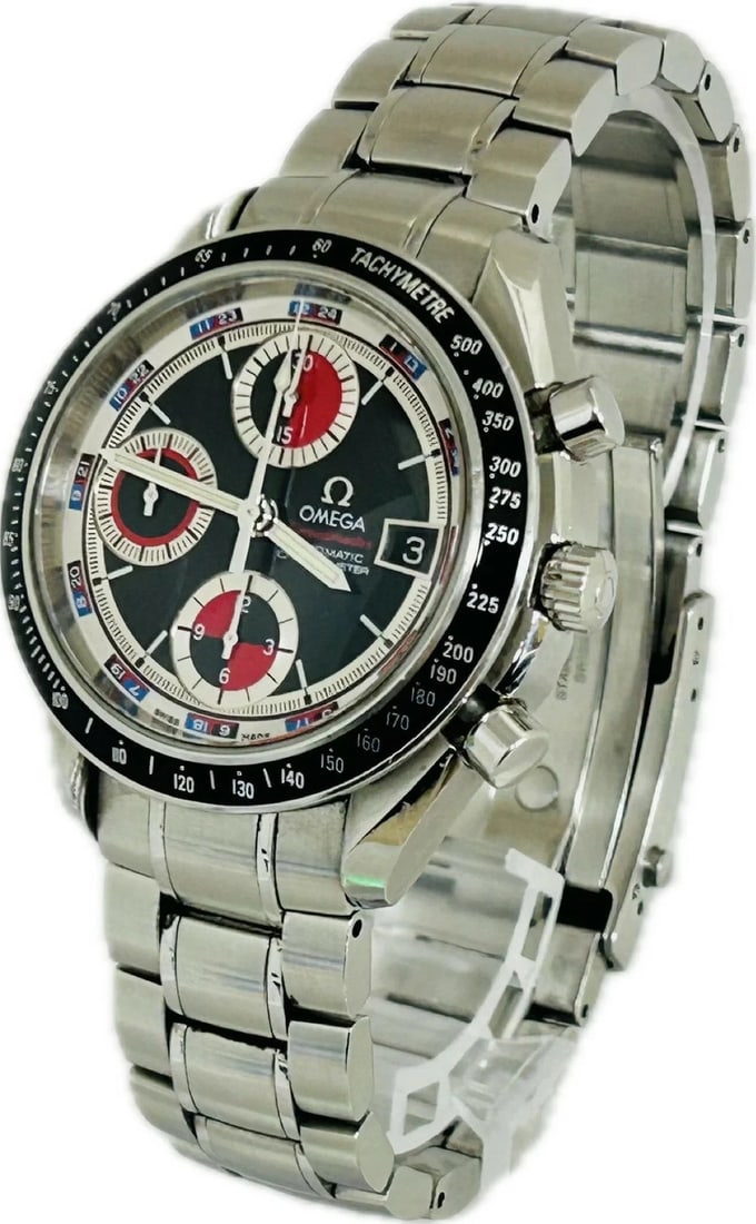 OMEGA SPEEDMASTER DATE AUTOMATIC WATCH BLACK WATCH: Omega Speedmaster Date Automatic Watch Black Watch Brand: OMEGA Type: Wristwatch Material: Stainless Steel Color: Dial color black, red, ivory Size: Case diameter approx.: 40mm / Max arm circ.: 19cm