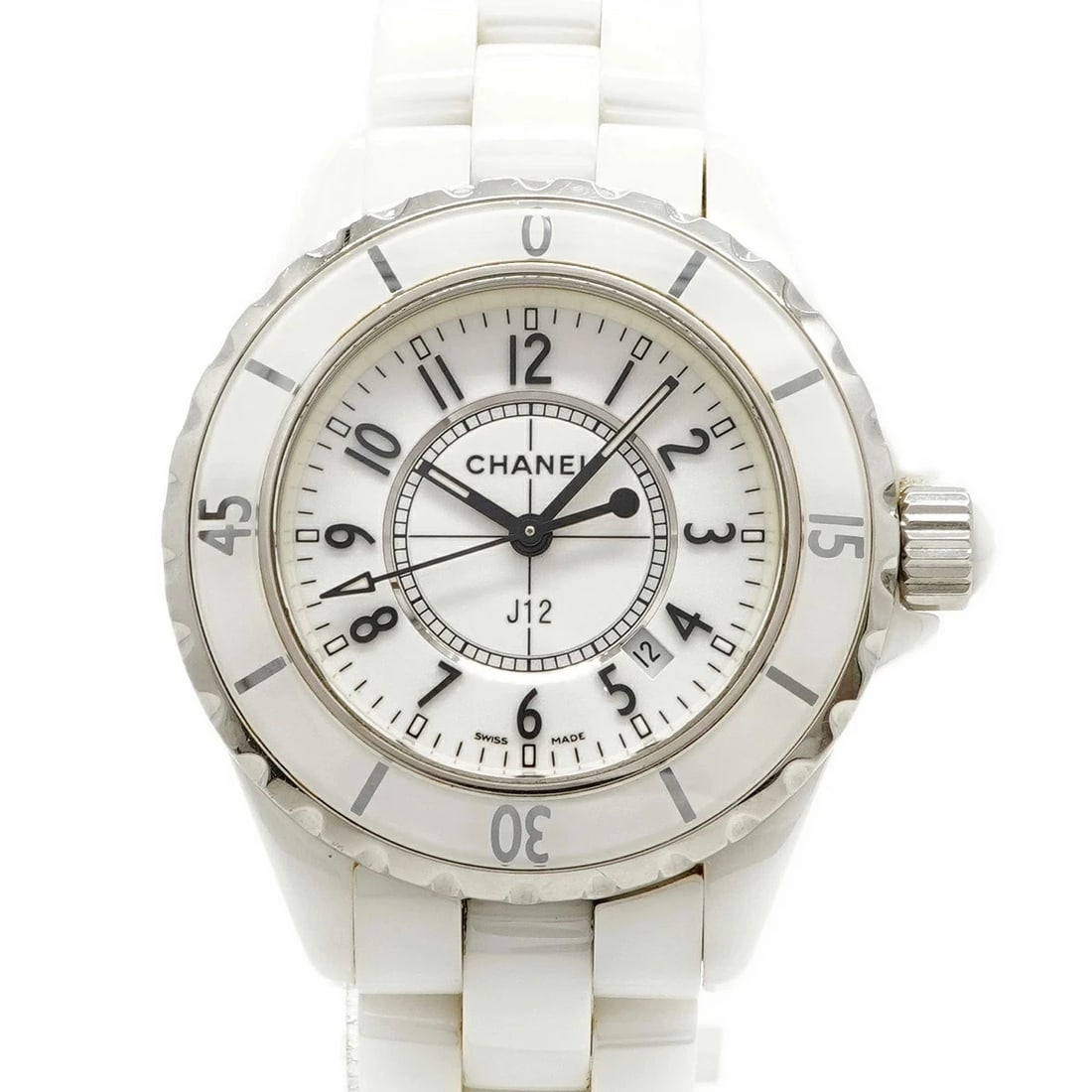 CHANEL J12 WHITE DIAL QUARTZ WATCH: Chanel J12 White Dial Quartz Watch Brand: CHANEL Type: Wristwatch Material: Ceramic Color: Dial color White Size: Case: Width approx. 33.9mm Arm circumference: approx. 15.5cm Accessories: None