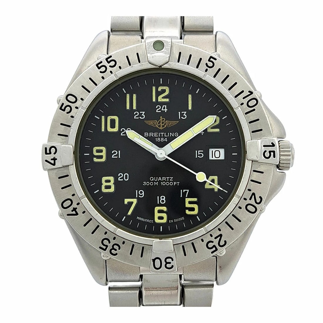 BREITLING COLT QUARTZ STAINLESS STEEL BOYS WATCH: Breitling Colt Quartz Stainless Steel Boys Watch Brand: BREITLING Type: Wristwatch Material: Stainless Steel Color: Dial color black Size: Case size approximately 38mmArm circumference approx. 20cm