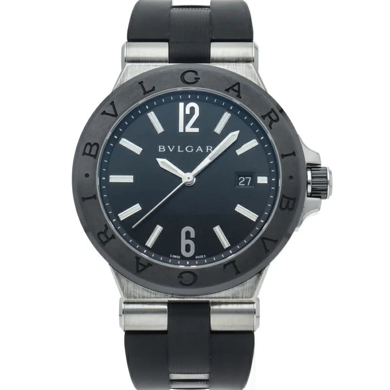 BVLGARI DIAGONO CERAMIC AUTOMATIC WATCH: BVLGARI Diagono Ceramic Automatic Watch Brand: BVLGARI Type: Wristwatch Material: Case material stainless steel/ceramic Belt material rubber Color: Dial color Black Size: Case diameter approx.: 41mm /