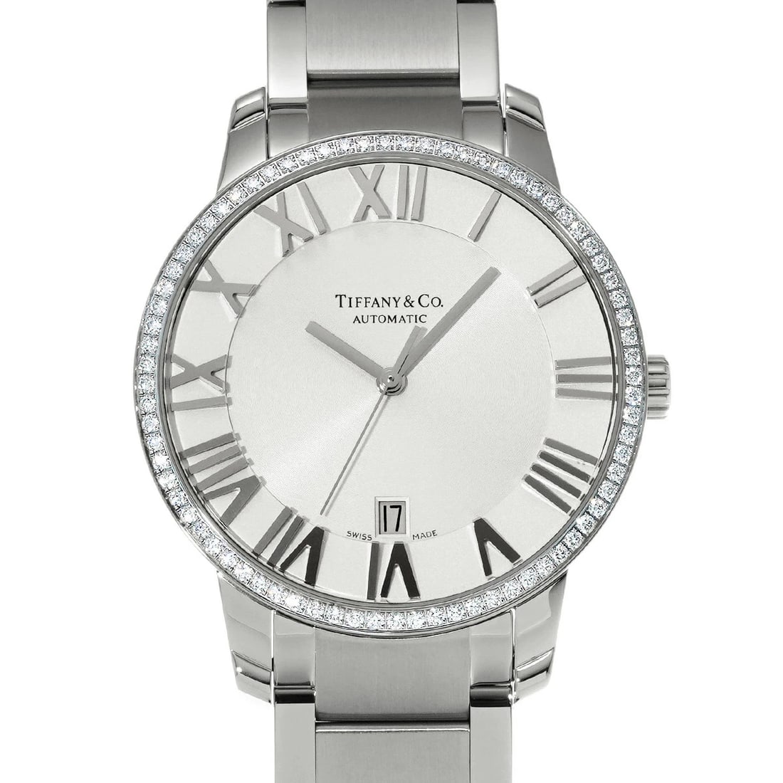TIFFANY & CO. ATLAS DOME WHITE WATCH: Tiffany & Co. Atlas Dome White Watch Brand: TIFFANY&CO. Type: Wristwatch Material: Stainless Steel Color: Dial color white diamond Size: Case length/approx. 39mm width/approx. 39mm Lug width 18mm Arm 