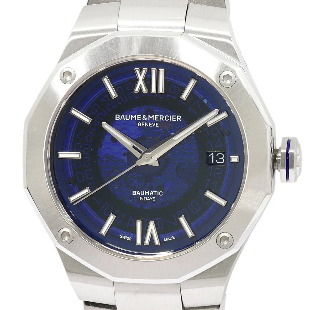 BAUME & MERCIER RIVIERA BAUMATIC WATCH: Baume & Mercier Riviera Baumatic Watch Brand: Baume & Mercier Type: Wristwatch Material: Stainless Steel Color: Dial color White/Silver Size: Case size Length: 51mm (including lugs) Width: 42mm (exclu