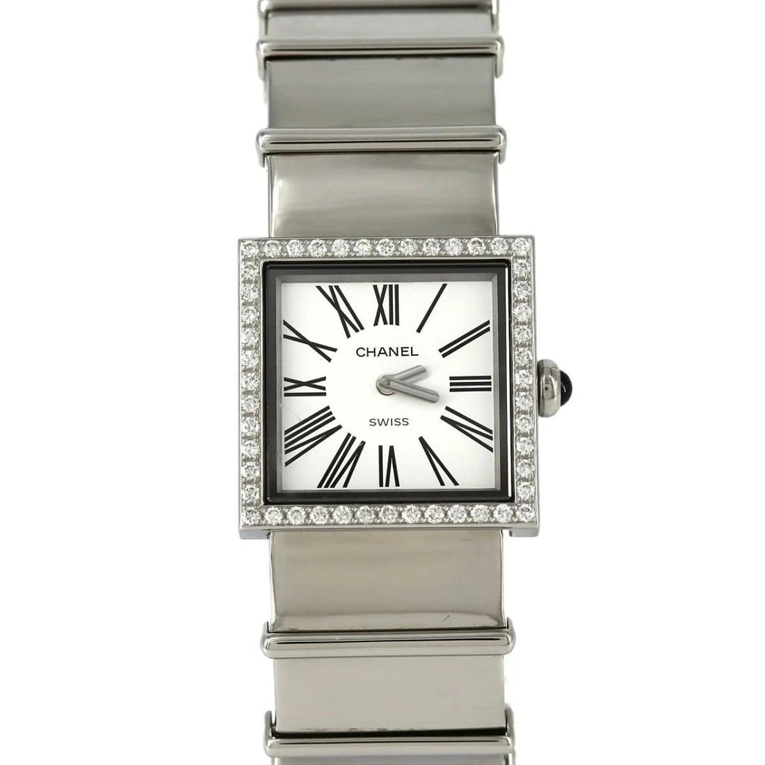 CHANEL MADEMOISELLE QUARTZ WATCH: Chanel Mademoiselle Quartz Watch Brand: CHANEL Type: Wristwatch Material: Ceramic Color: Dial color white Size: Case diameter: 22.5mm Maximum arm circumference: 15cm Accessories: None Accessories