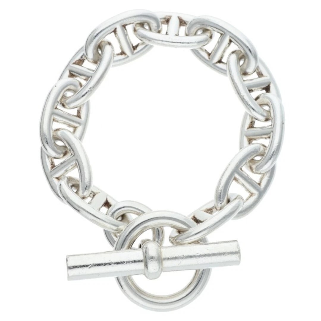 HERMES CHAINE D'ANCRE TGM SHEINE ANKLE SILVER BRACELET: Hermes Chaine d'Ancre TGM Sheine Ankle Silver Bracelet Brand: HERMÈS Type/Style: Bracelet Material: 925 Color: Silver Size: Length 21.5cm Accessories: None Accessories Notice: When purchas