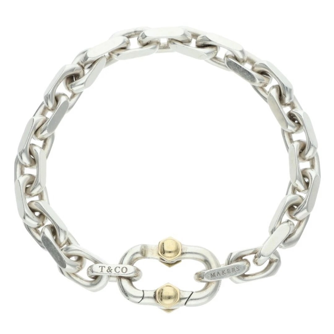 TIFFANY & CO. 1837 MAKERS WIDE CHAIN SV925 K18YG BRACELET: Tiffany & Co. 1837 Makers Wide Chain Sv925 k18yg Bracelet Brand: Tiffany & Co. Type/Style: Bracelet Material: 925 Color: Silver Size: Length 22cm Accessories: None Accessories Notice: When purchasing