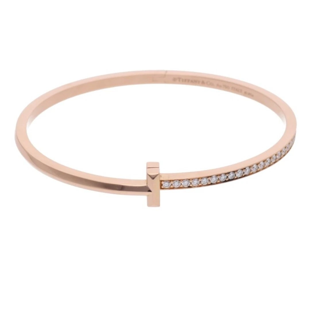 TIFFANY TWAN HINGE NARROW 18KYG DIAMOND BANGLE: Tiffany TWan Hinge Narrow 18KYG Diamond Bangle Brand: Tiffany & Co. Type/Style: Bangle Material: 18kPG Color: PG Size: wrist around 18cm Accessories: None Accessories Notice: When purchasi