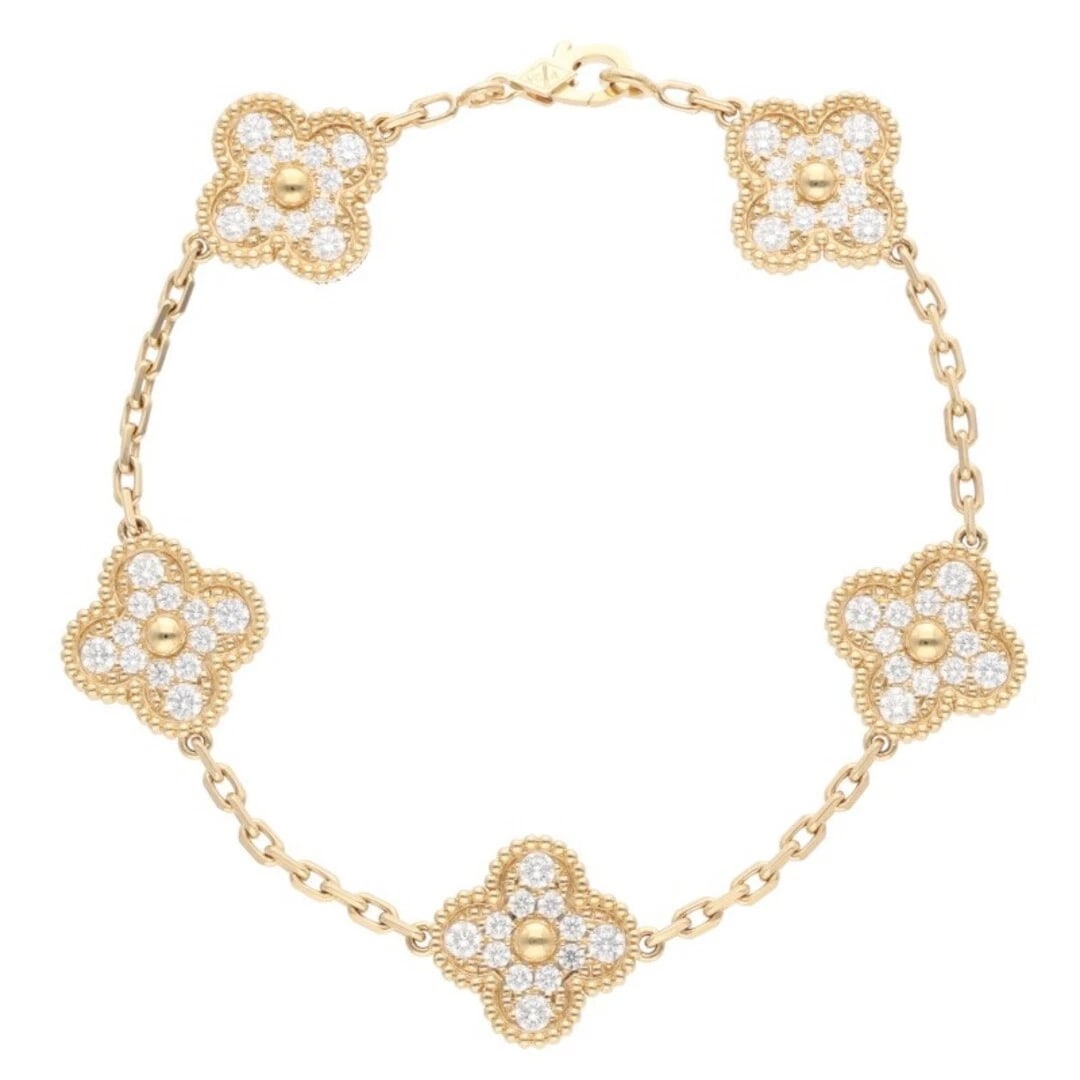 VAN CLEEF & ARPELS VANCLEEF ALHAMBRA 5 MOTIF: Van Cleef & Arpels VANCLEEF Alhambra 5 Motif Brand: VANCL Type/Style: Bracelet Material: K18YG Color: YG Size: Length 19cm Accessories: None Accessories Notice: When purchasing pre-owned g